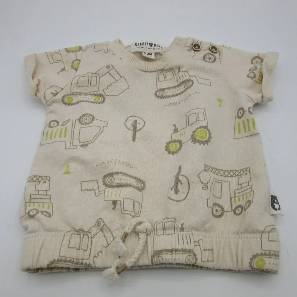 Rabbit and Bear Outfit Organic Cotton Beige Trucks Tractors Comfy Baby 3 Months